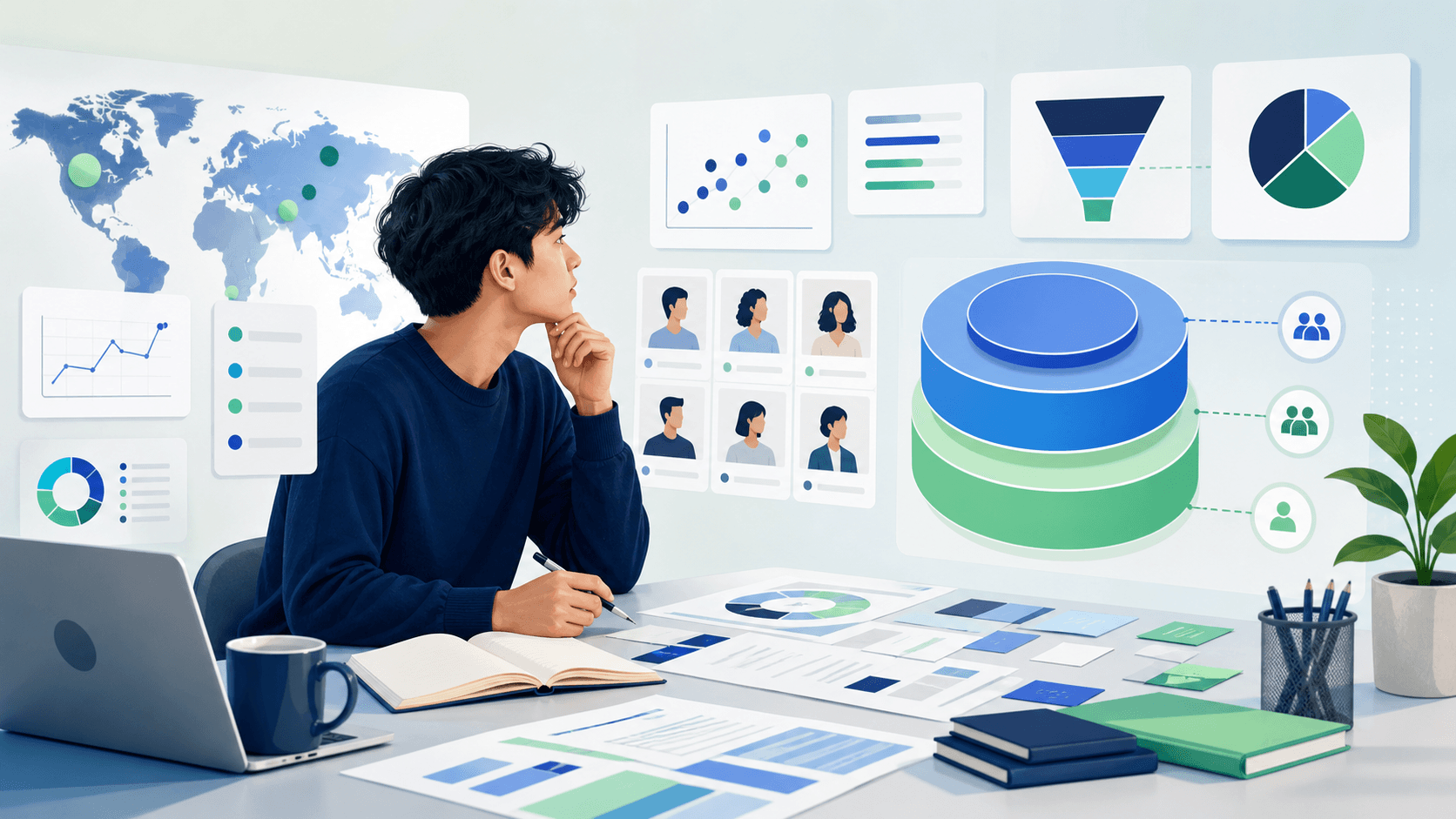 Premium Ideoreto editorial cover showing a beginner-friendly market size analysis with customer segments, research artifacts, and opportunity signals.